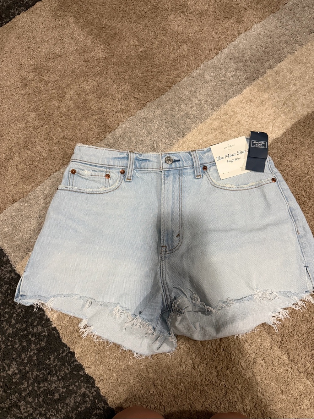 Abercrombie & Fitch Light Blue High-Rise Frayed Denim Shorts